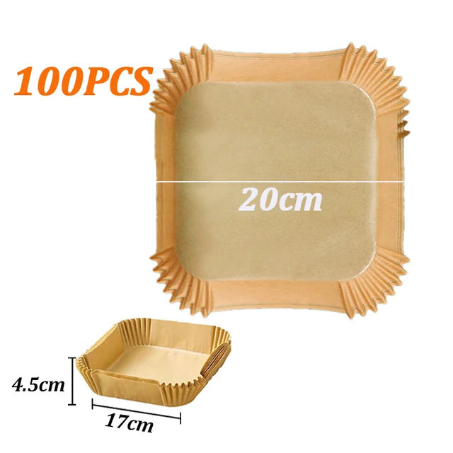 Accessoires de friteuse à Air jetables en papier, 50/100 pièces, revêtement carré rond résistant à l'huile, tapis antiadhésif pour la cuisson au four de cuisine