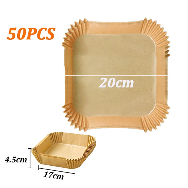 50/100Pcs Air Fryer Disposable Paper Air Fryer Accessories Square Round Oil-proof  Liner Non-Stick Mat for Kitchen Oven Baking