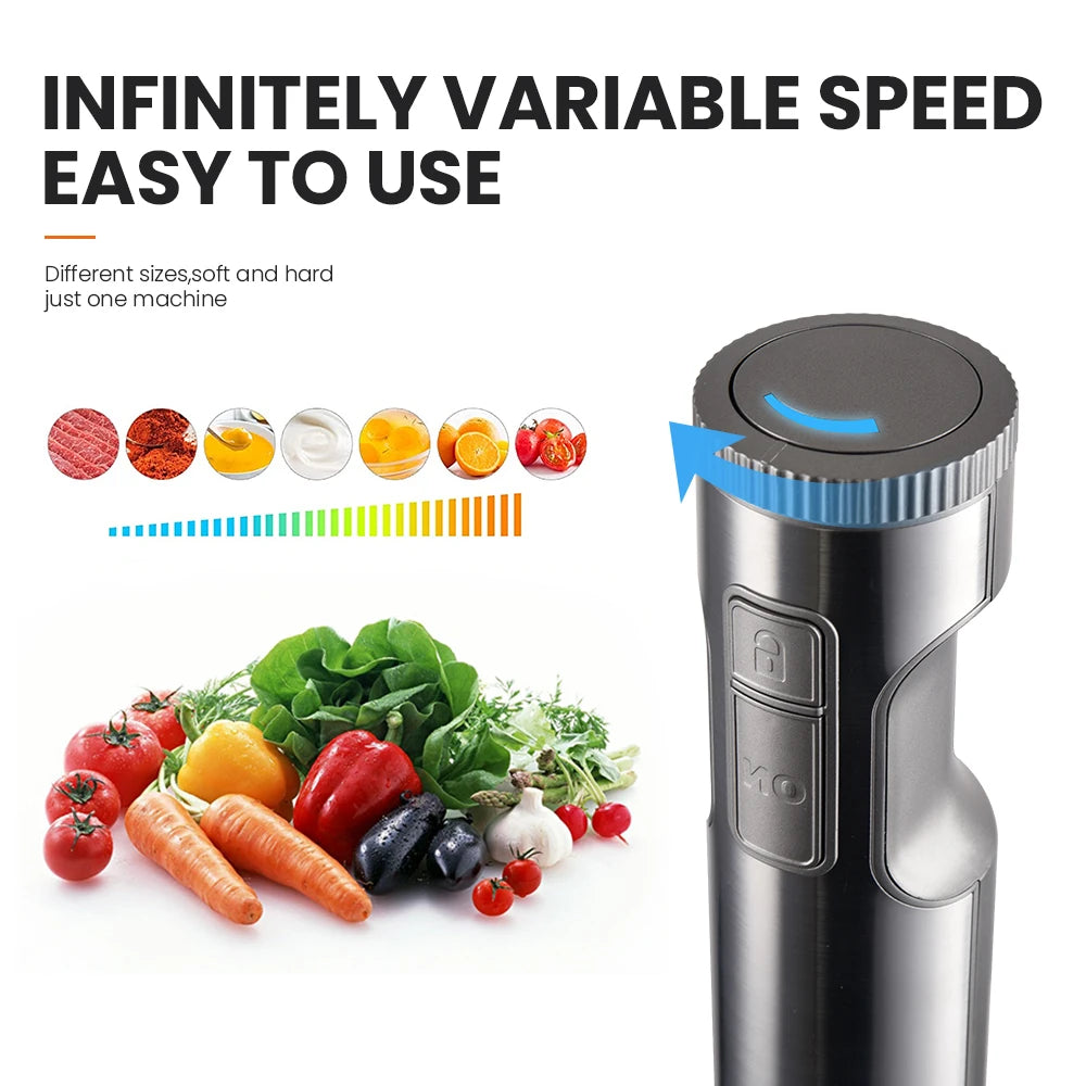 MIUI batidora de inmersión manual 1000W potente 4 en 1, Mezclador de alimentos con varilla de acero inoxidable, vaso mezclador de 700ml, procesador de 500ml, batidor