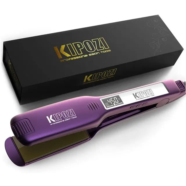 KIPOZI Professional Titanium Flat Iron Hair Straightener with Digital LCD Display Dual Voltage Instant Heating Curling Iron