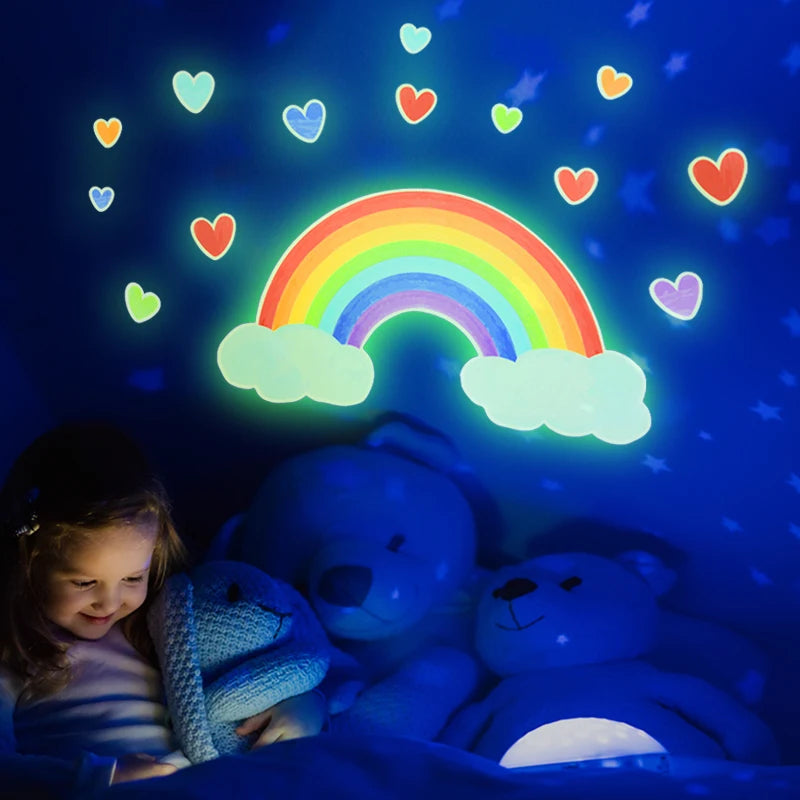 Luminous Unicorn Wall Stickers Rainbow Clouds Star Fluorescence Wall Decals For Kids Rooms Home Decor Glow In The Dark Wallpaper