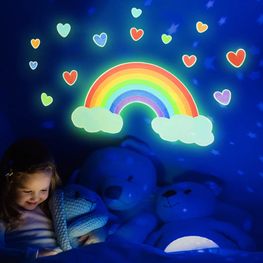 Pegatinas luminosas de unicornio para pared, pegatinas de pared fluorescentes de estrellas y nubes de arcoíris para decoración del hogar para habitaciones de niños, papel tapiz que brilla en la oscuridad