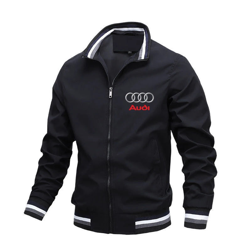 Motorcycle Jacket Audi Car Logo Print Jacket Casual Windbreaker Zipper Sweatshirt Biker Racing Team Jacket Audi Clothing Custom