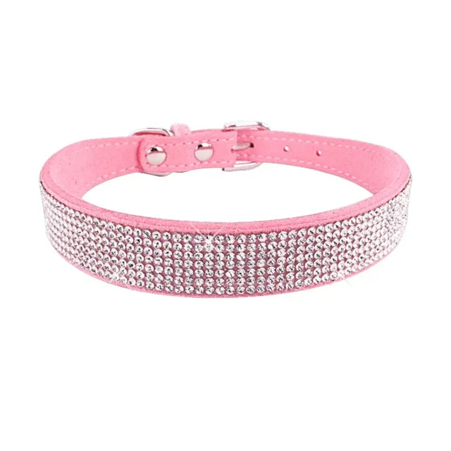 Collar de perro de cristal de fibra de ante, cómodo collar de perro con diamantes de imitación y purpurina, Collar con hebilla de aleación de Zinc para perros pequeños y gatos XXS-L