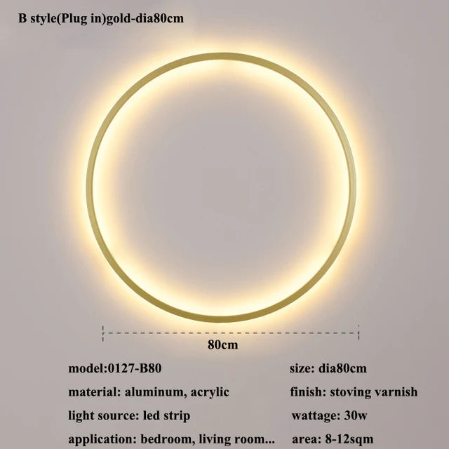 Nueva lámpara de pared circular dorada moderna de Led NEGRO, decoración de dormitorio, lámpara de pared Led, lámpara de pared de fondo de sala de estar, lámpara de pared