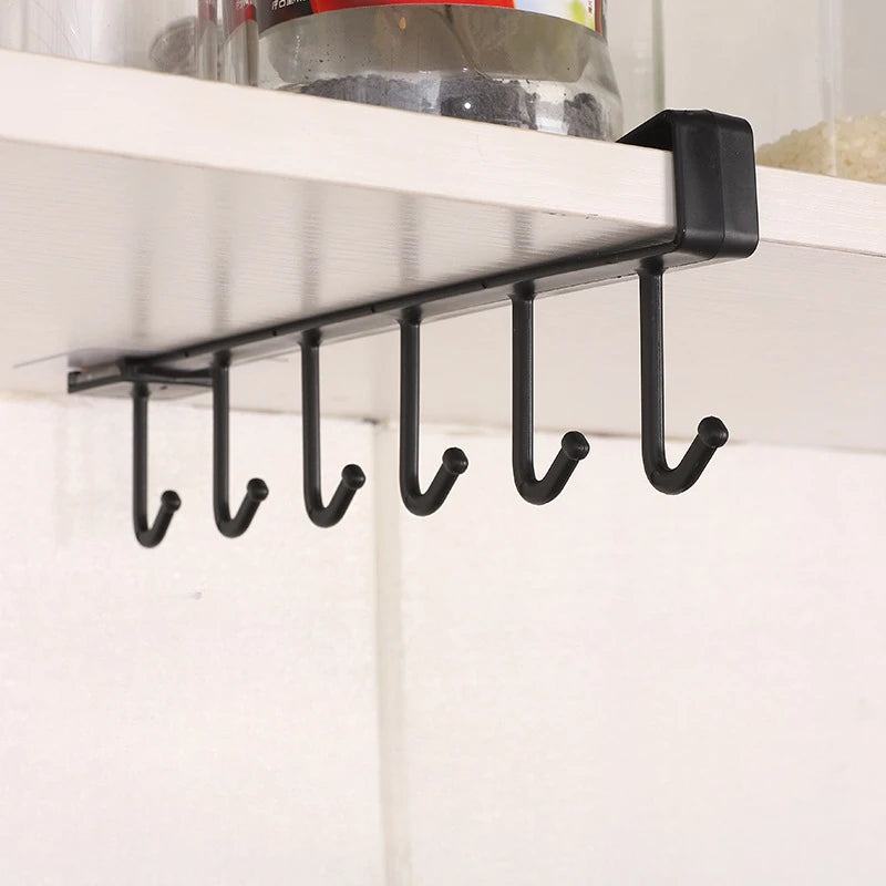 6 Hooks Storage Hangers Punch-free Towel Cup Hook Keys Bags Umbrella Storage Organizers Kitchen Closet Storage Organization