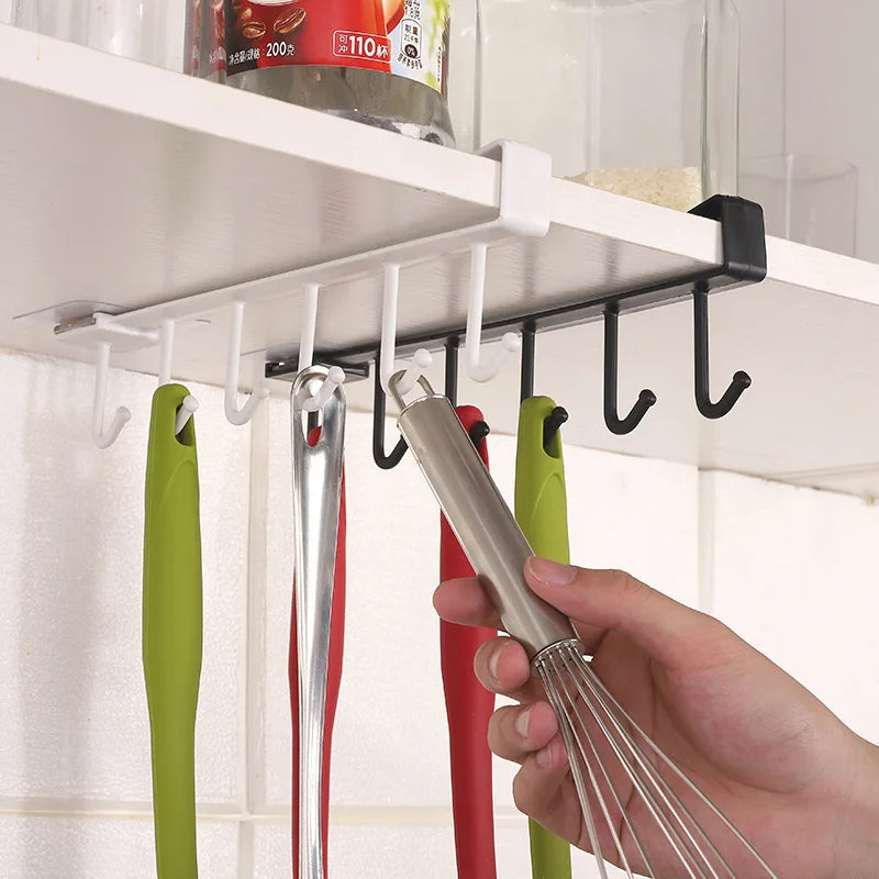 6 Hooks Storage Hangers Punch-free Towel Cup Hook Keys Bags Umbrella Storage Organizers Kitchen Closet Storage Organization