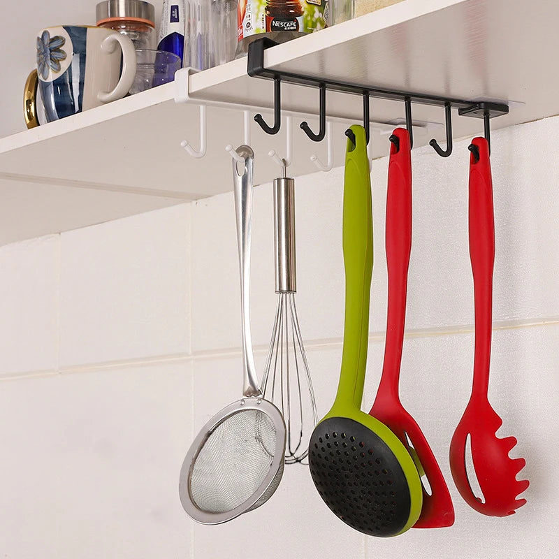 6 Hooks Storage Hangers Punch-free Towel Cup Hook Keys Bags Umbrella Storage Organizers Kitchen Closet Storage Organization