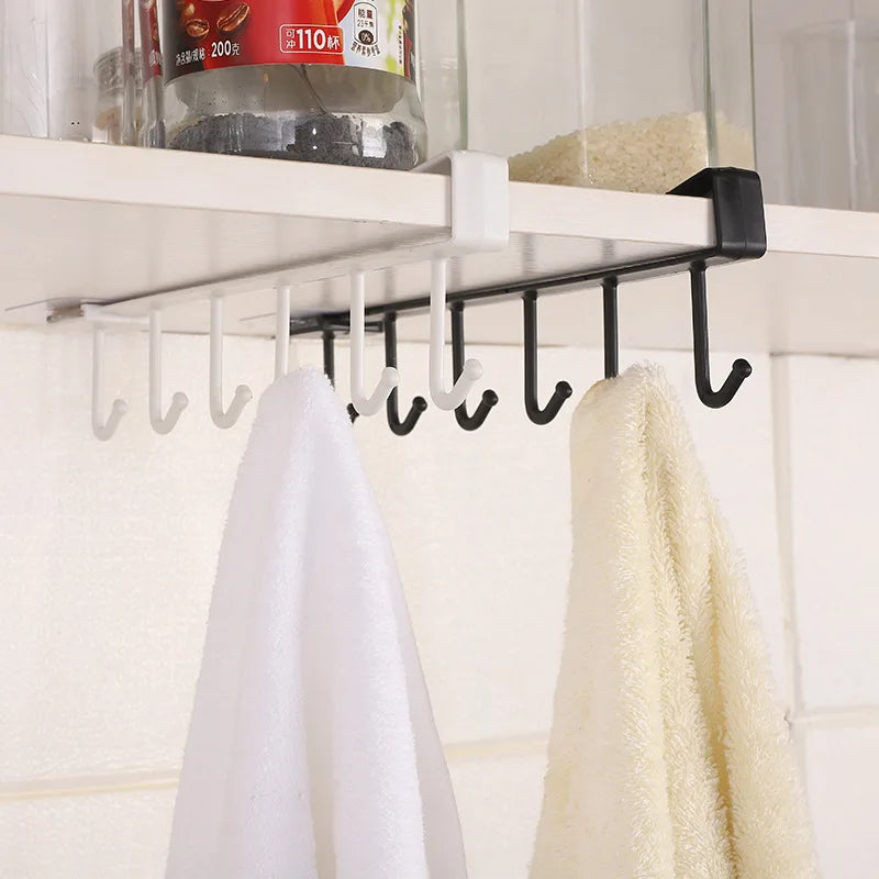 6 Hooks Storage Hangers Punch-free Towel Cup Hook Keys Bags Umbrella Storage Organizers Kitchen Closet Storage Organization