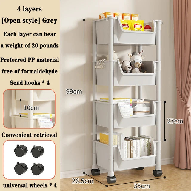 Trolley Bookshelf Portable Creative Kitchen Storage Rack Living Room Mobile Display Cabinet Corner Movable Bookshelf With Wheels