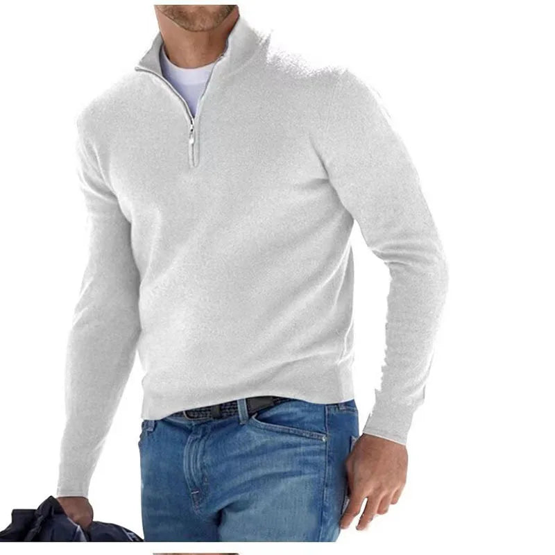 Autumn Men'S Sweatwear Warm Pullover Solid Color Half Zipper Casual Sweater Slim V-Neck Long Sleeve Men'S Sweatshirts Winter Top