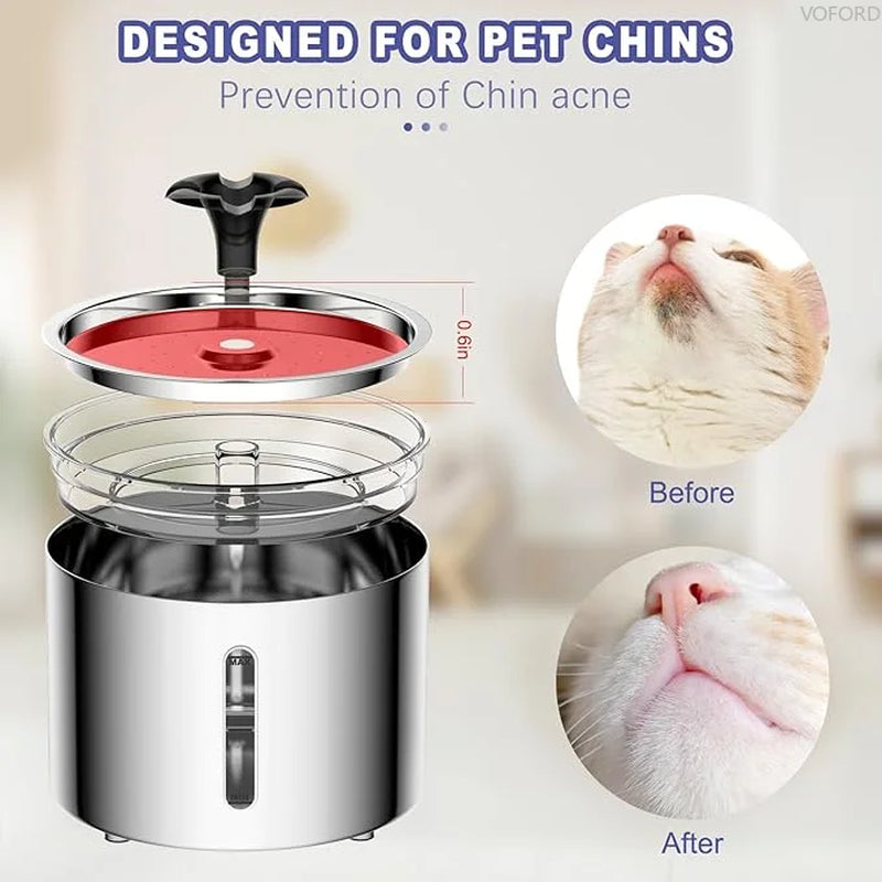 Pet Water Fountain 304 Stainless Steel Automatic Cat Drinking Fountain 2.5L Smart Water Dispenser with Transparent Window