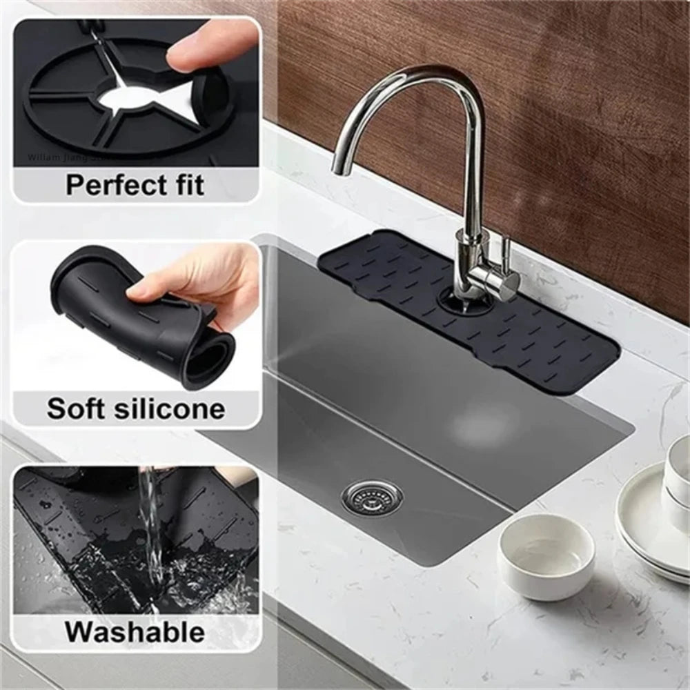 Kitchen Sink Silicone Faucet Mat Faucet Handle Drip Catcher Tray Sink Splash Guard Drain Mat Sponge Soap Holder Kitchen Gadgets