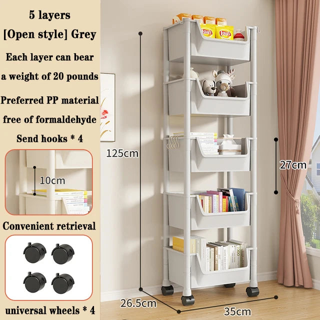 Estantería con carrito, estante de almacenaje para cocina creativo portátil, vitrina móvil para sala de estar, estantería móvil de esquina con ruedas