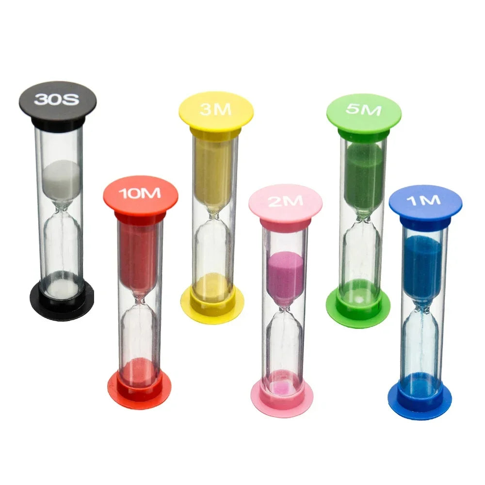 6Pcs Sand Timer Plastic Hourglass Timer Colorful Sandglass Hourglass Small 30sec/1min/2mins/3mins/5mins/10mins Sand Clock Timer