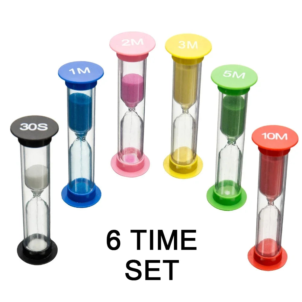 6Pcs Sand Timer Plastic Hourglass Timer Colorful Sandglass Hourglass Small 30sec/1min/2mins/3mins/5mins/10mins Sand Clock Timer