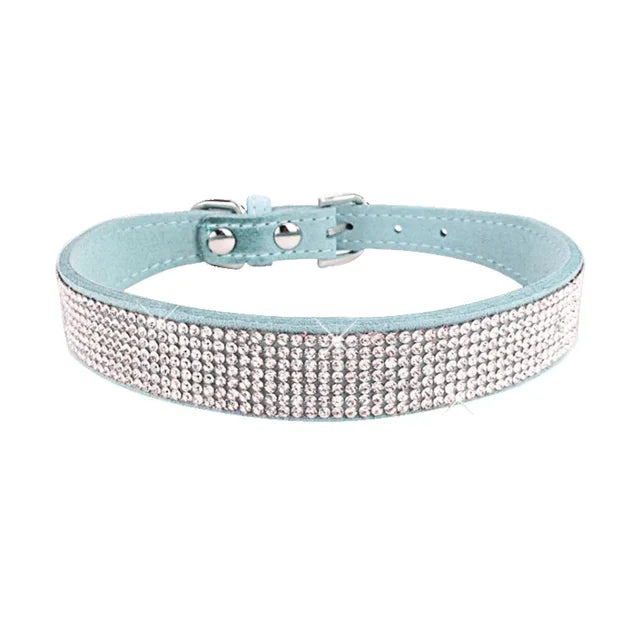 Collar de perro de cristal de fibra de ante, cómodo collar de perro con diamantes de imitación y purpurina, Collar con hebilla de aleación de Zinc para perros pequeños y gatos XXS-L