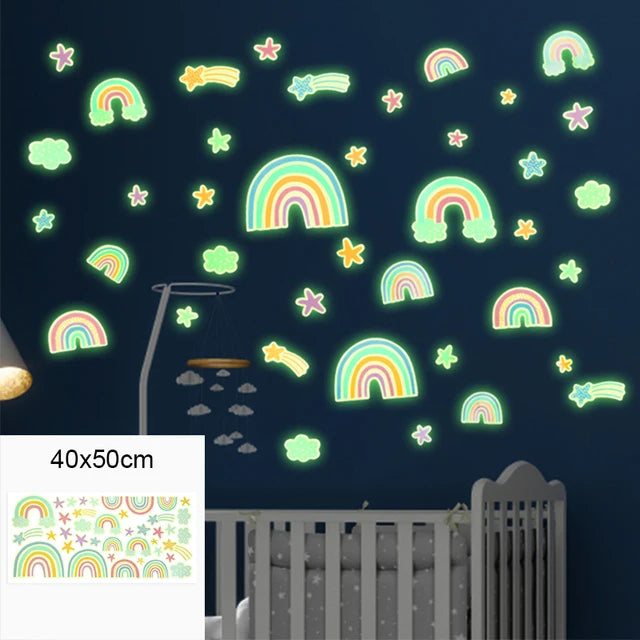 Luminous Unicorn Wall Stickers Rainbow Clouds Star Fluorescence Wall Decals For Kids Rooms Home Decor Glow In The Dark Wallpaper