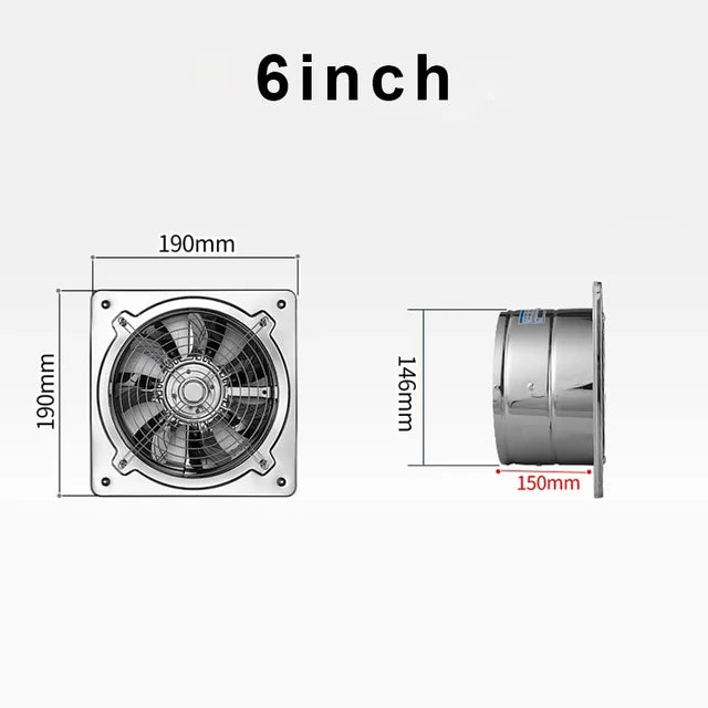 Ventilador de cocina de acero inoxidable de 6''7''8'', extractor de humos para el hogar, ventilador de pared