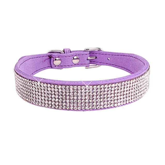 Collar de perro de cristal de fibra de ante, cómodo collar de perro con diamantes de imitación y purpurina, Collar con hebilla de aleación de Zinc para perros pequeños y gatos XXS-L