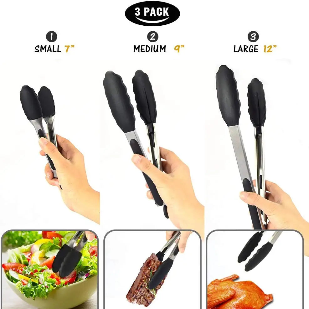 Pinces de cuisine en Silicone pour BBQ, 7/9/12 pouces, pinces de cuisson verrouillables en acier inoxydable avec embouts en Silicone, pinces alimentaires antidérapantes pour la cuisson