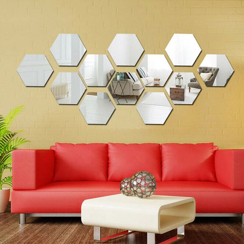 12/24PCS Diy Wall Sticker 3d Stickers Acrylic Mirror Modern Multi-piece Package Large Pattern Self Adhesive Decorative Mirrors