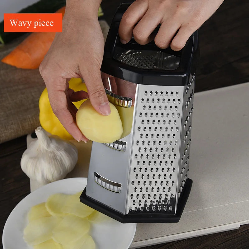 Râpe à légumes multifonctionnelle en acier inoxydable, trancheuse à 6 côtés, râpes manuelles pour fromage et pommes de terre, accessoires de cuisine