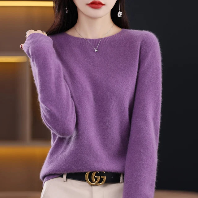 New Cashmere  Basic Top Long Sleeve Women O-Neck Knitted Sweater 100% Pure Merino Wool Pullover Clothing Knitwear