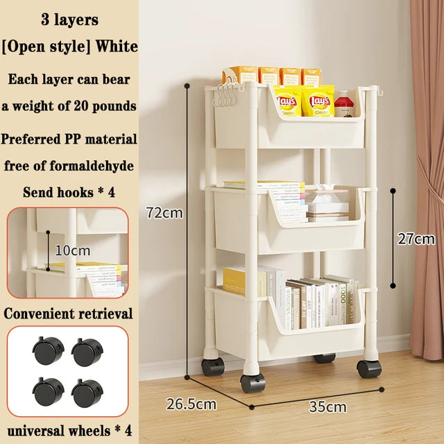 Trolley Bookshelf Portable Creative Kitchen Storage Rack Living Room Mobile Display Cabinet Corner Movable Bookshelf With Wheels