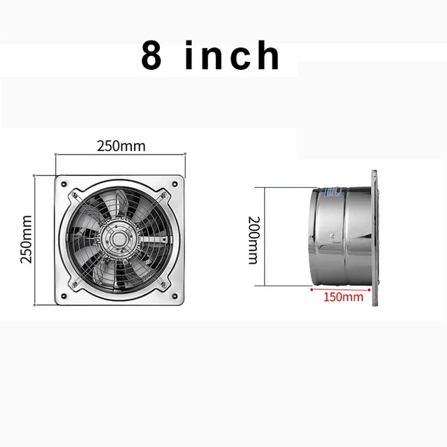 Ventilador de cocina de acero inoxidable de 6''7''8'', extractor de humos para el hogar, ventilador de pared