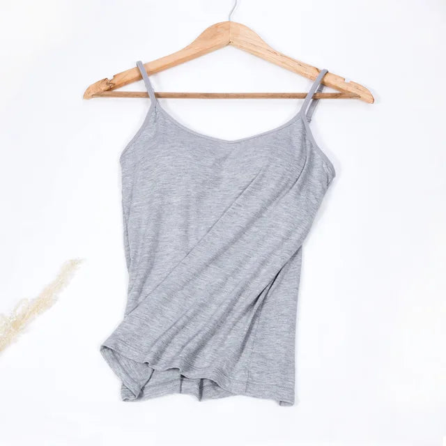 Women Camisole Vest Underwear Summer Soft Tank Top Bra Spaghetti Strap Modal Sling Breathable Padded Female Comfort Camisole