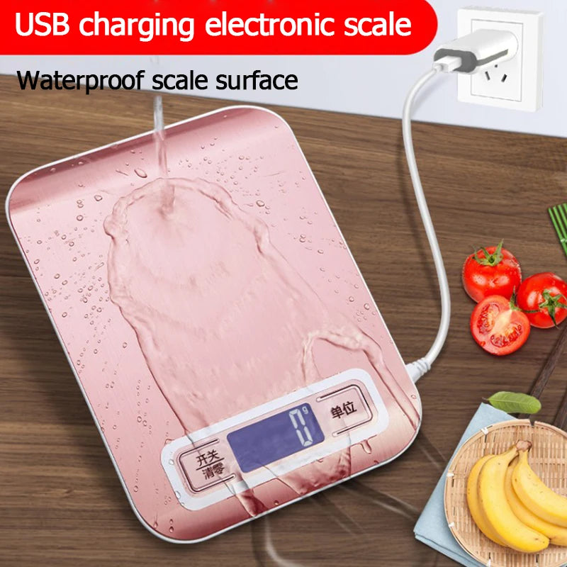 5Kg/10Kg Rechargeable Kitchen Scale LCD Display Stainless Steel Electronic Scales Home Jewelry Food Snacks Weighing Baking Tools