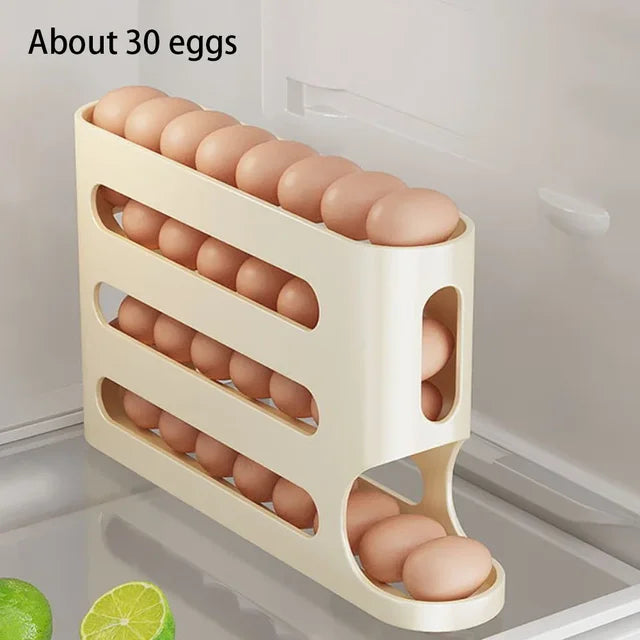 Estante rodante automático de 4 capas para huevos, caja para almacenamiento de huevos para nevera, contenedor, dispensador de huevos para refrigerador de cocina, organizador para nevera