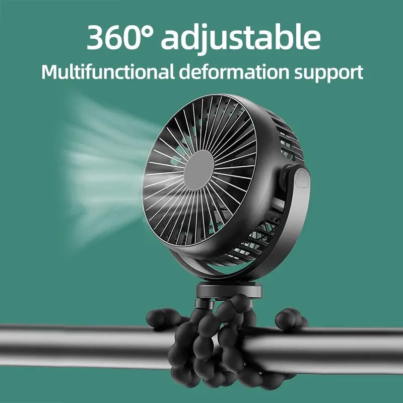 Ventilateur pliant de bureau USB 5200mAh, ventilateur portatif d'extérieur pour poussette de bébé, petit ventilateur multifonctionnel de poulpe silencieux d'été