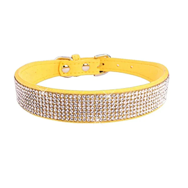 Collar de perro de cristal de fibra de ante, cómodo collar de perro con diamantes de imitación y purpurina, Collar con hebilla de aleación de Zinc para perros pequeños y gatos XXS-L