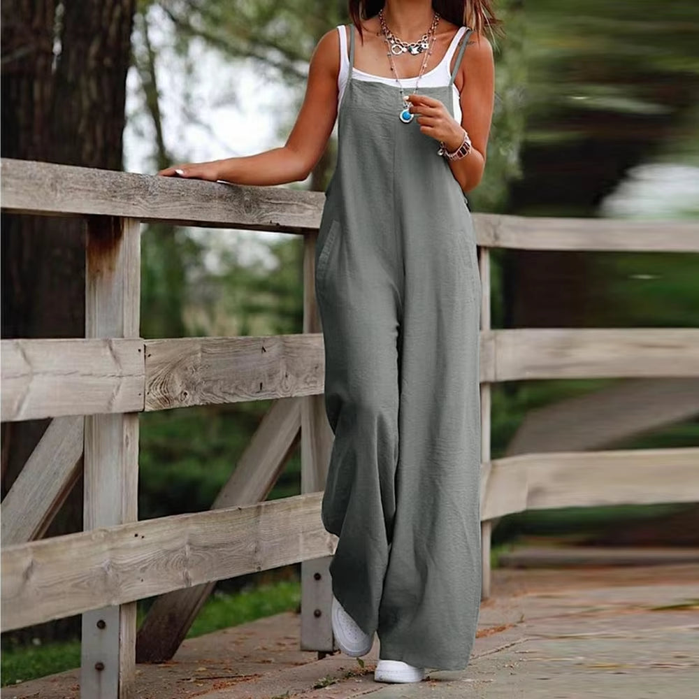 Plus Size Cotton Linen Overalls Pants Loose Wide -Footed Casual Jumpsuit for Women Clothing Oversized 2023 Summer Tourism