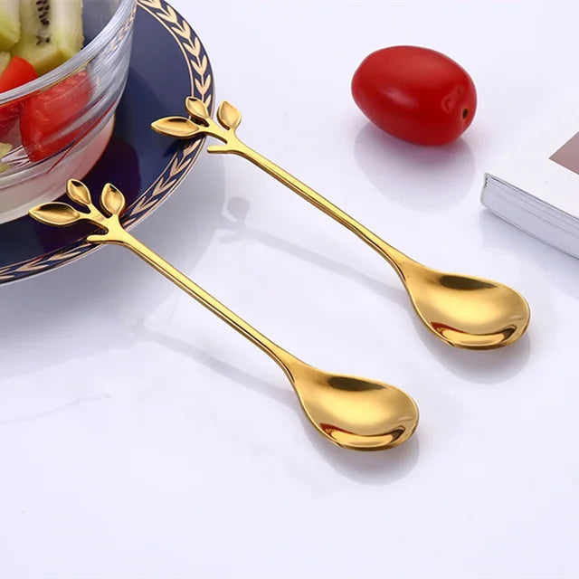 Juego de Cucharas para Café - Cuchara de Postre Flor en Acero Inoxidable Plateado y Dorado 8 piezas