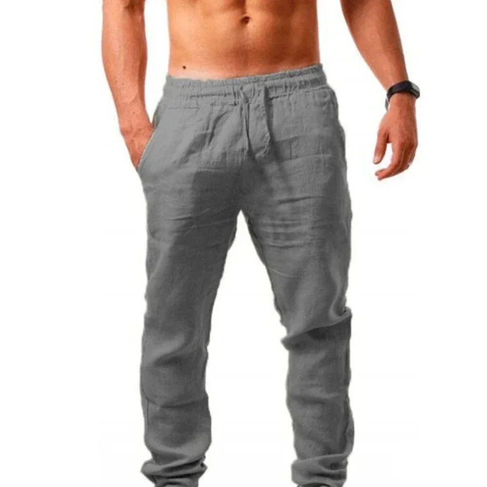 Men'S Linen Pants Summer Male Breathable Linen Trousers Sweatpants Solid Color Linen Fitness Pants Jogging Fitness Streetwear