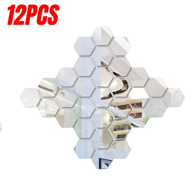 12/24PCS Diy Wall Sticker 3d Stickers Acrylic Mirror Modern Multi-piece Package Large Pattern Self Adhesive Decorative Mirrors