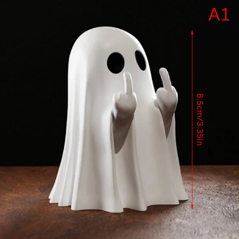 Middle Finger Cute Ghost Statue, Ghosts Small Scary Ghost Figurines, Halloween Home Decorations, Coffee Table Centerpieces Shelf