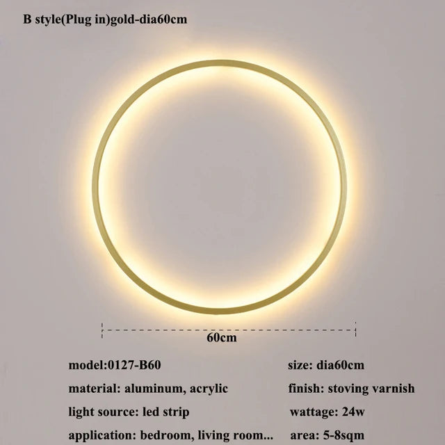 Nueva lámpara de pared circular dorada moderna de Led NEGRO, decoración de dormitorio, lámpara de pared Led, lámpara de pared de fondo de sala de estar, lámpara de pared