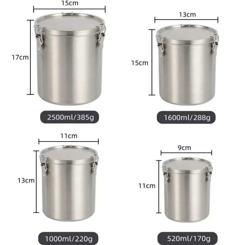 Tanques de acero inoxidable de 520/1000/1600/2500ml, contenedores sellados para Pasta, frutas, cereales, té y café multigrano, contenedores de almacenamiento de alimentos para cocina