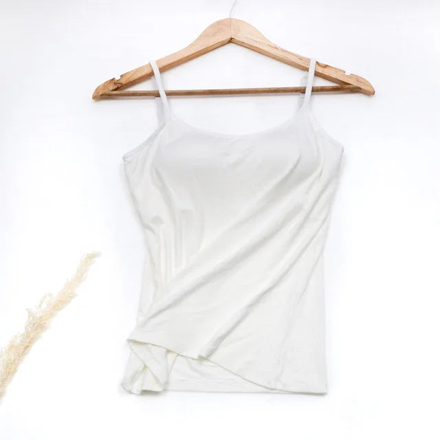 Women Camisole Vest Underwear Summer Soft Tank Top Bra Spaghetti Strap Modal Sling Breathable Padded Female Comfort Camisole