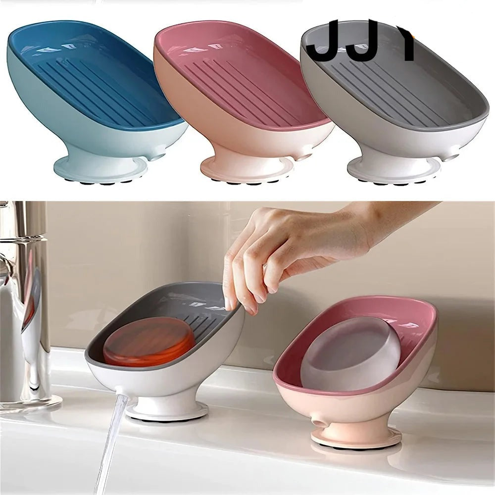 Non-porous Home Soap Dish Creative Suction Cup Soap Holder Creative Drainage Double Laundry Soap Place Rack Bathroom Accessories