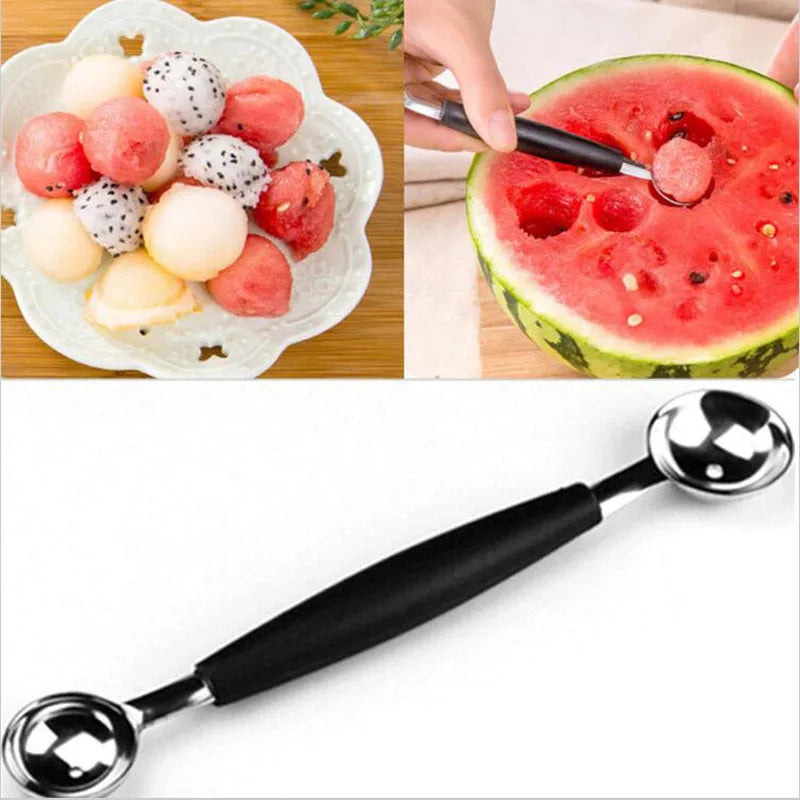 Boule de Melon et d'eau, cuillère à fruits, Sorbet de crème glacée, outil de cuisine à Double extrémité en acier inoxydable, accessoires de cuisine, Gadgets