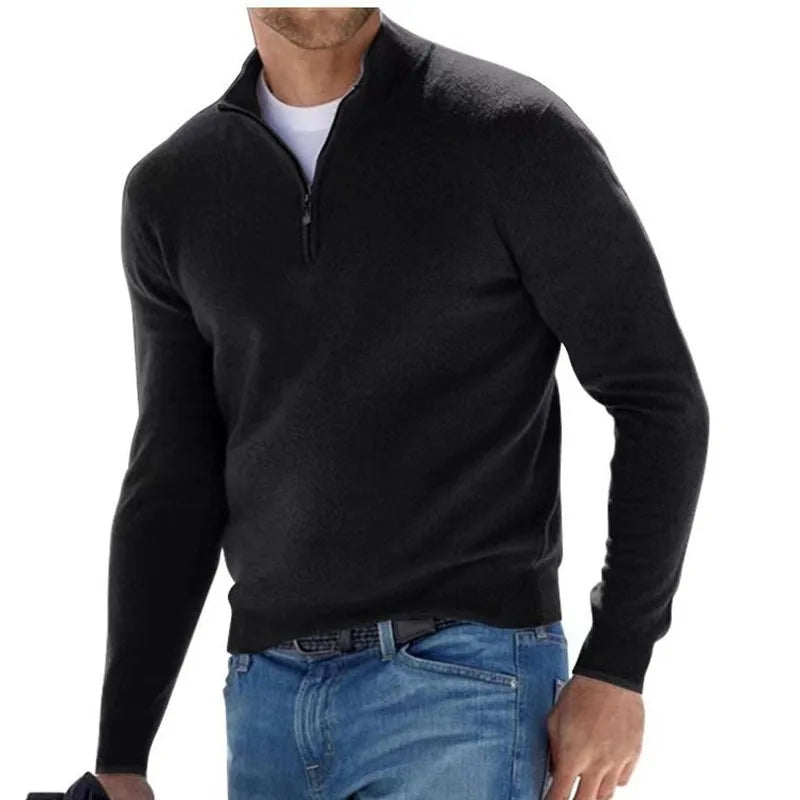 Autumn Men'S Sweatwear Warm Pullover Solid Color Half Zipper Casual Sweater Slim V-Neck Long Sleeve Men'S Sweatshirts Winter Top