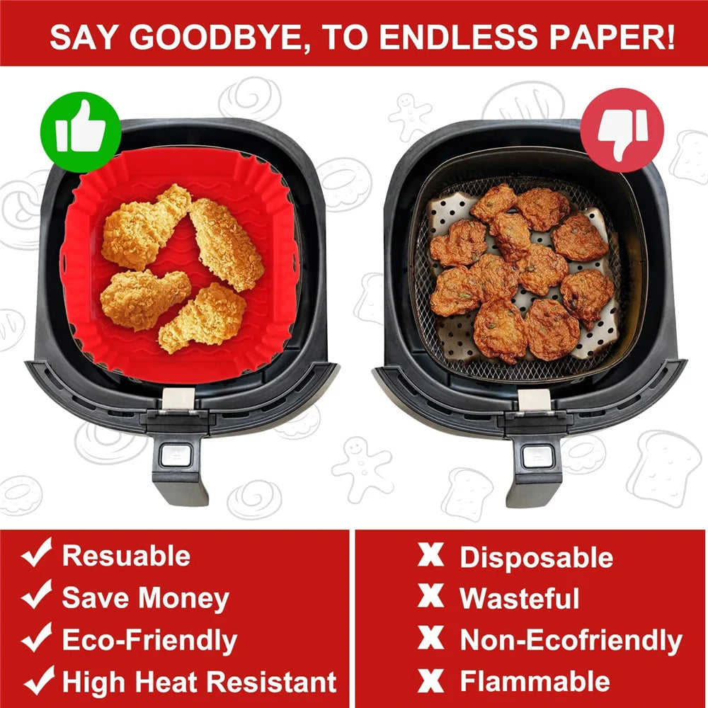 Air Fryer Silicone Tray Oven Baking Tray Pizza Fried Chicken Baking Tool Reusable Liner Easy to Clean airfryer Silicone Basket