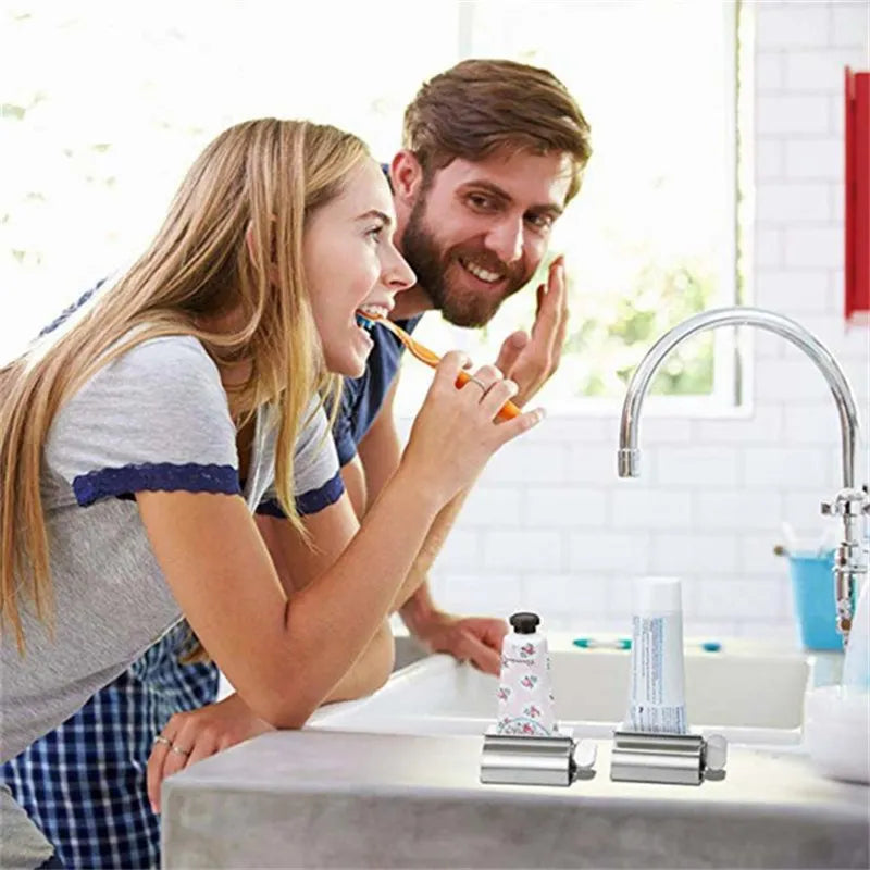 Accesorios de baño exprimidor de pasta de dientes, rodillo de tubo de acero inoxidable, dispensador giratorio para ungüentos y cosméticos