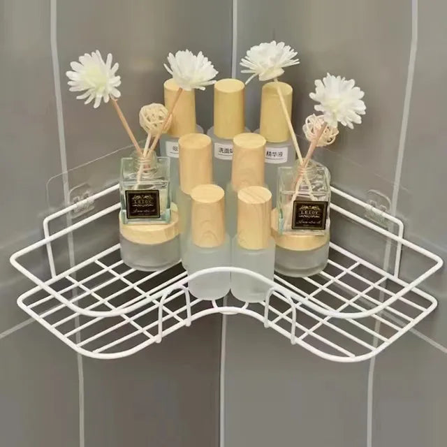 Bathroom Shelf Wall Mounted Corner Storage Shelves Shampoo Holder Cosmetic Rack Iron Shower Drain Basket Bathroom Organizer