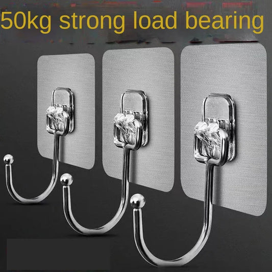 Big Size Hook Self-Adhesive PVC Stainless Steel Transparent Multi-Purpose Wall Holder Door Rack Kitchen Storage Organizer Home